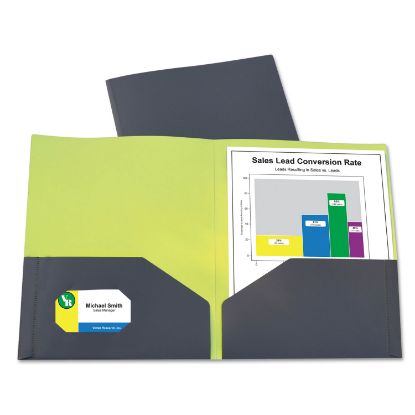 Picture of Two-Tone Two-Pocket Super Heavyweight Poly Portfolio, Letter, Gray/Green, 6/Pack