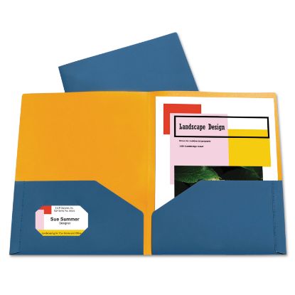 Picture of Two-Tone Two-Pocket Super Heavyweight Poly Portfolio, Letter, Blue/Orange, 6/PK