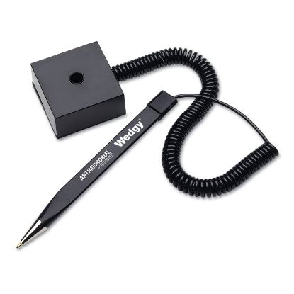 Picture of Wedgy Antimicrobial Ballpoint Counter Pen w/Square Base, 1mm, Blue Ink, Black Barrel