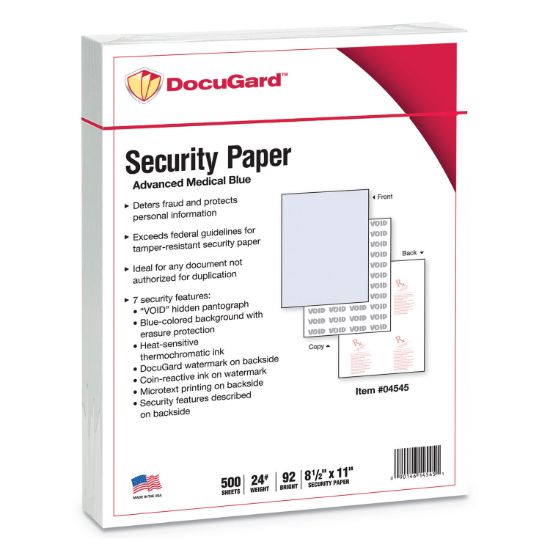 Picture of Medical Security Papers, 24lb, 8.5 x 11, Blue, 500/Ream