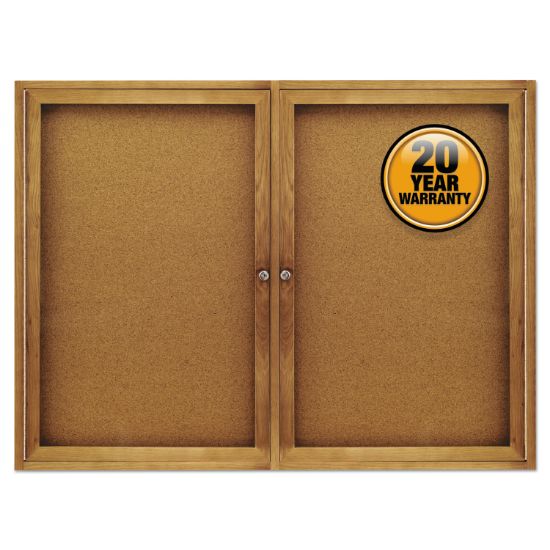 Picture of Enclosed Bulletin Board, Natural Cork/Fiberboard, 48 x 36, Oak Frame